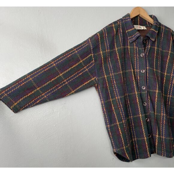 Vintage Shacket Size Large Plaid Sweater Shirt Dark Academia Poet Baggy Rugby - Picture 2 of 9